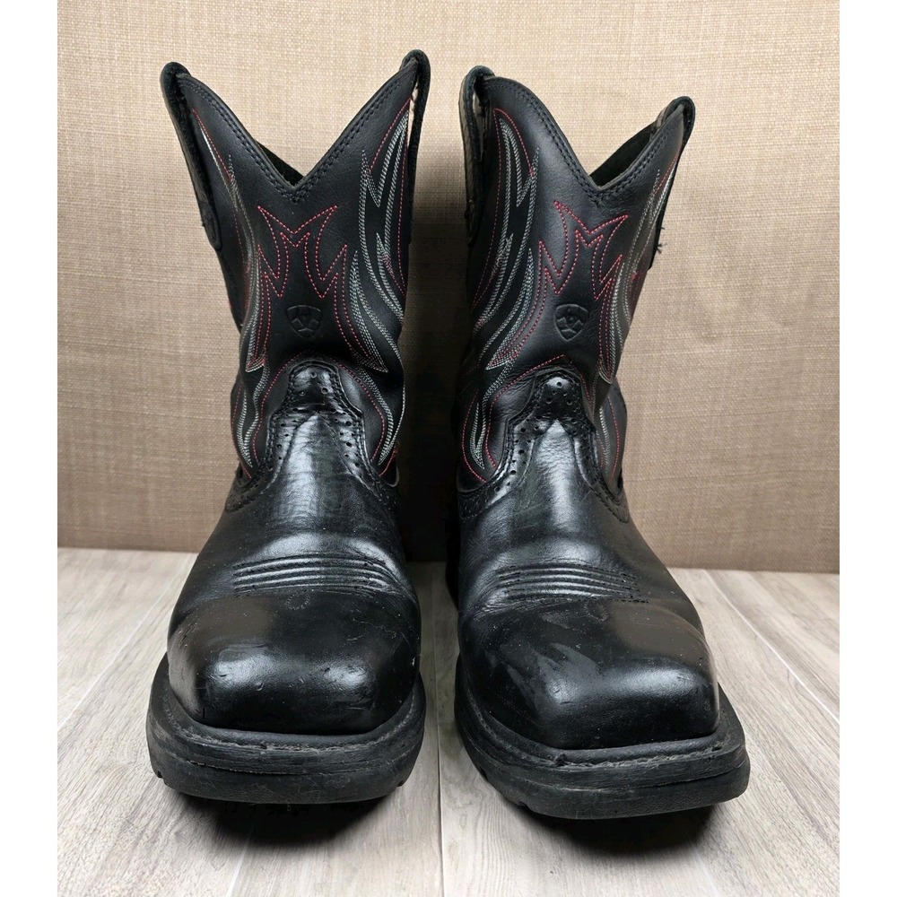 Ariat Mens 11.5D Sierra Shock Shield Steel Toe Black Red Leather Work Boots